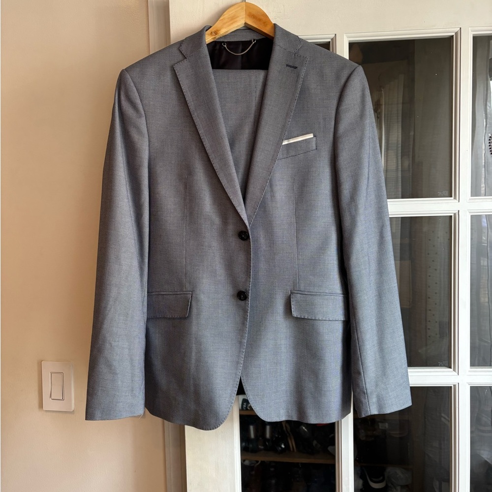 Zara Men 2 Piece Suit Light Bluish Gray Sz40 Sz31x32